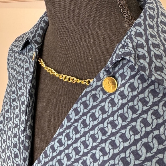 Michael Kors Chain Print Blue Front Faux Wrap Blouse (S) - Picture 3 of 8